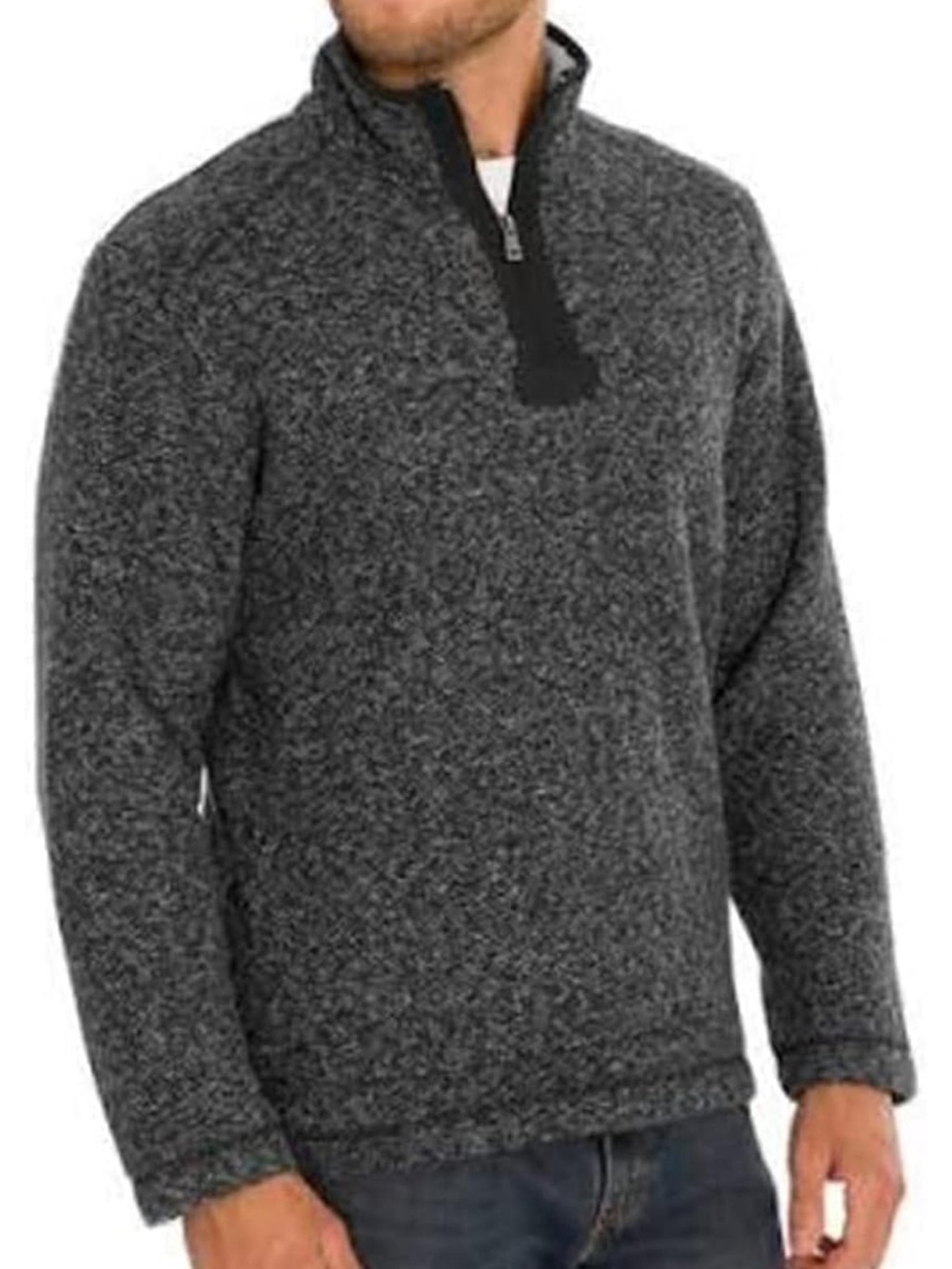 Orvis Men’s Sweater Jacket 2XL Black Gray Sherpa Lined 1/4 Zip Long Sleeve